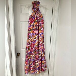 NEW pink mock halter neck bright fuchsia floral maxi dress